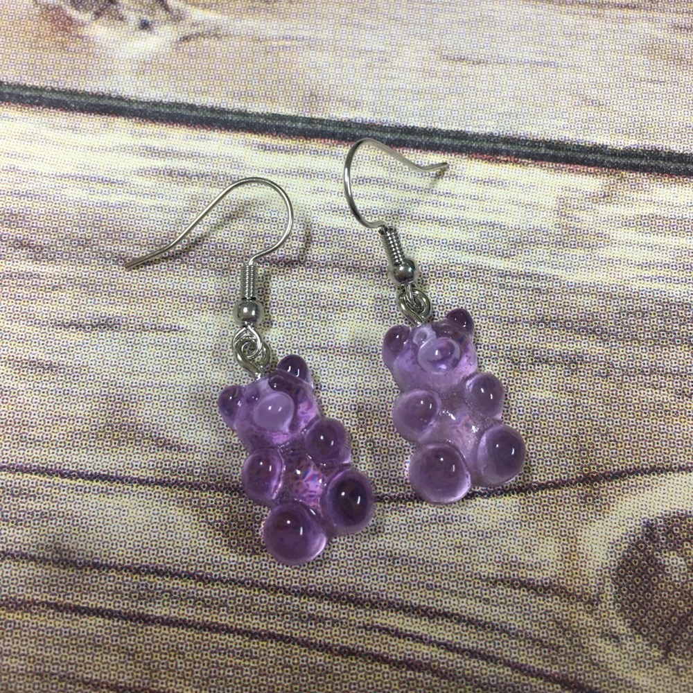 Purple gummy bear earrings stainless steel hooks